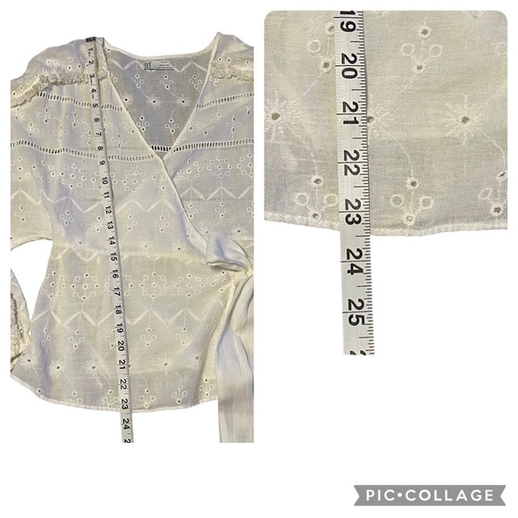 Zara Trf Collection Off-White Sheer Eyelet Fringe Wrap Boho Blouse - Sz S - Picture 15 of 16